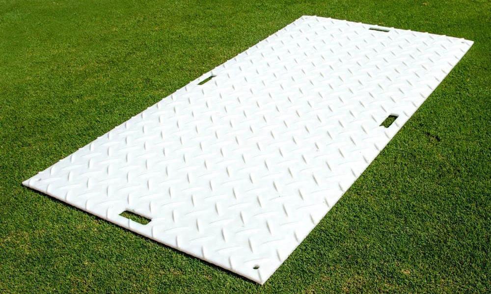 single ground protection mat on grass