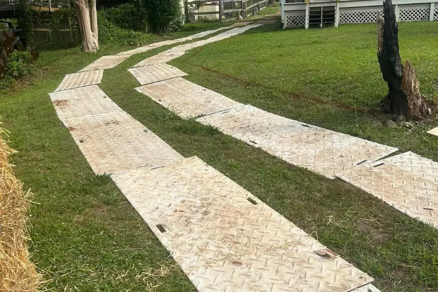 Ground Protection Mats on a lawn